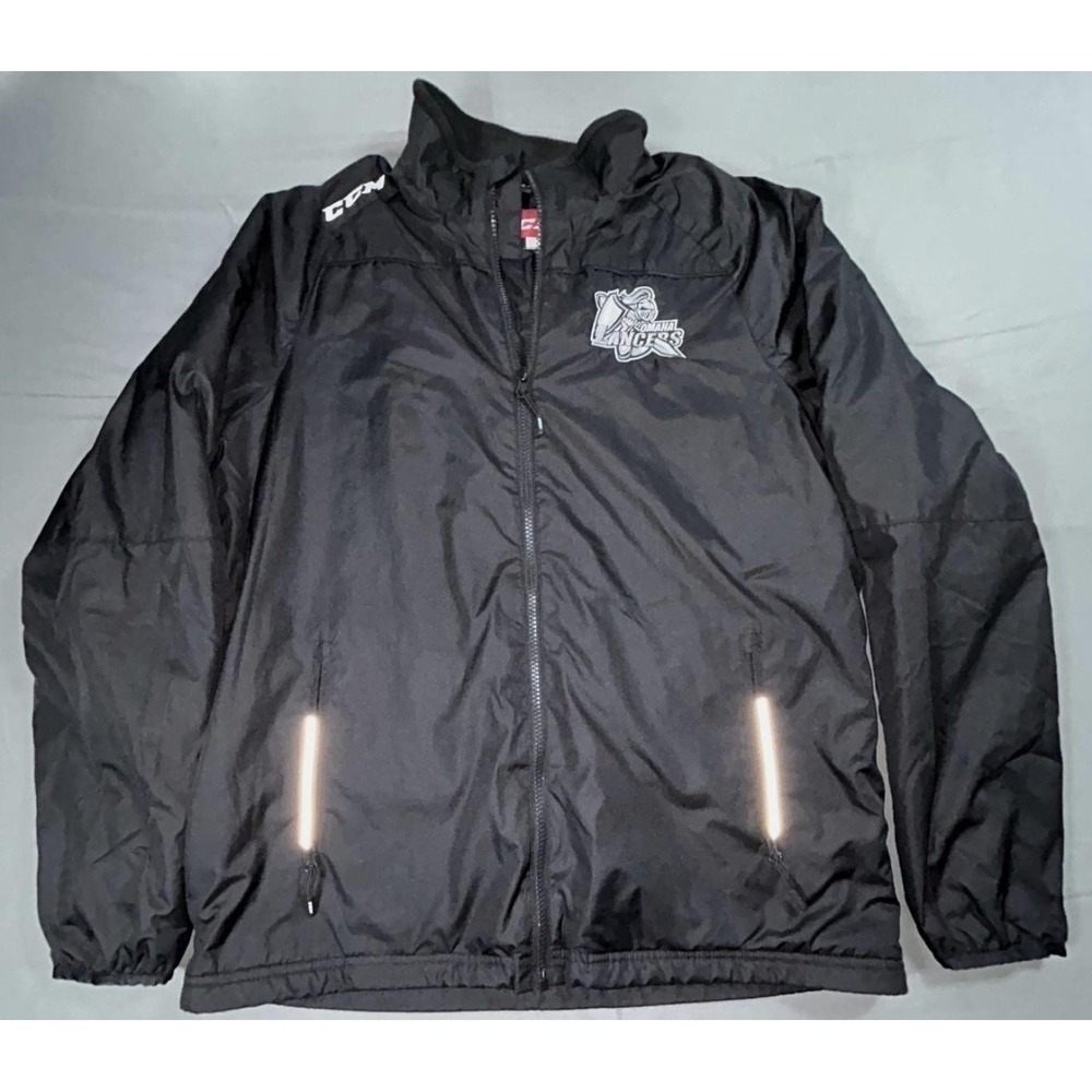 Omaha Lancers Jacket Mens Medium Black Hockey CCM Full Zip Warm Up Coat